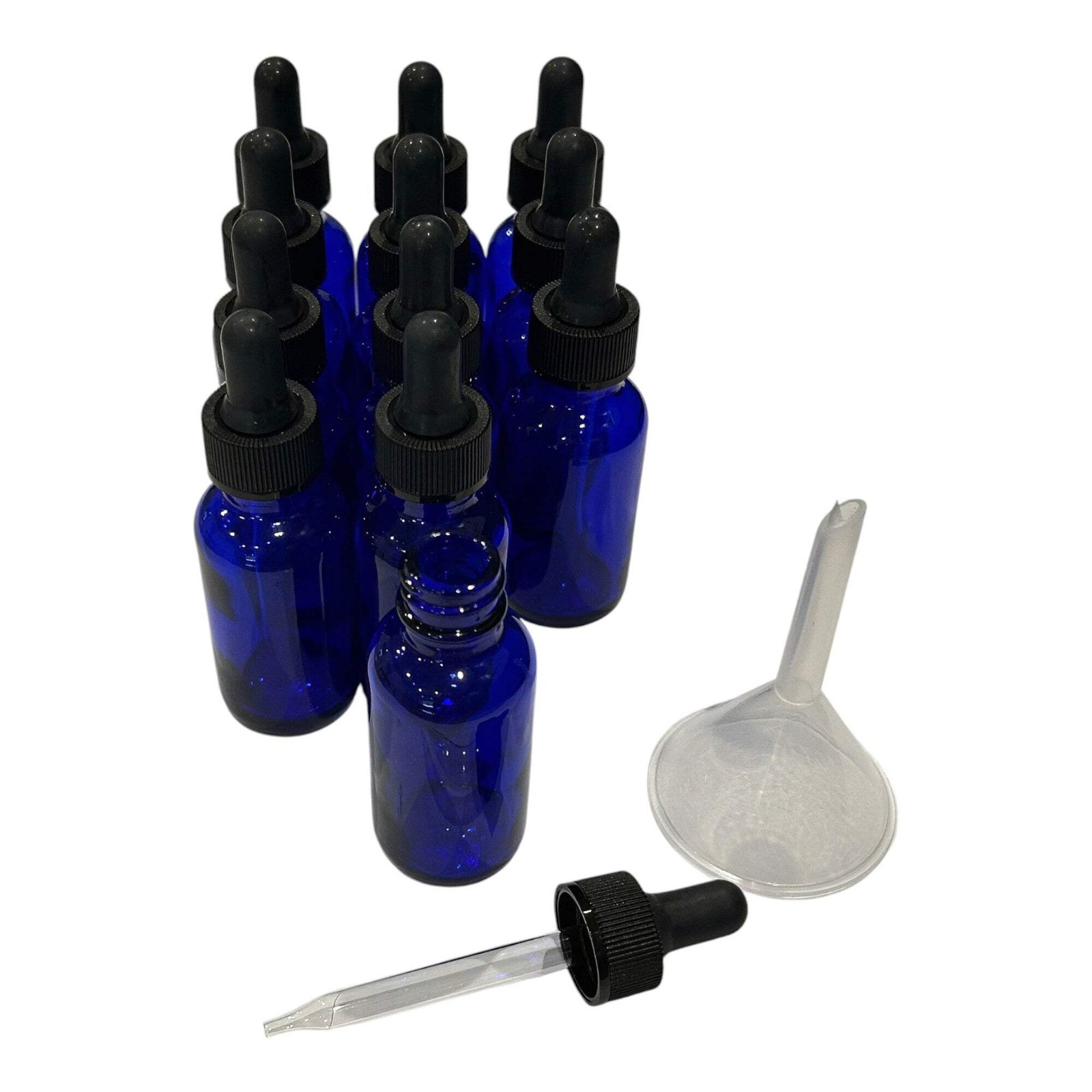 Bottle, Glass, Cobalt Blue, 1oz, with Droppers, Pack of 12 Bottles, Single