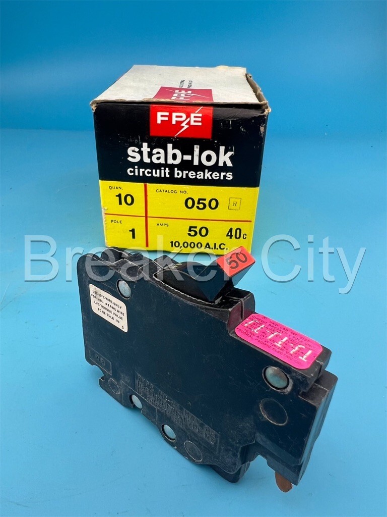 Federal Pacific 50 Amp 1 Pole Type NC Circuit Breaker FPE Stab-Lok Thin 20A *NEW