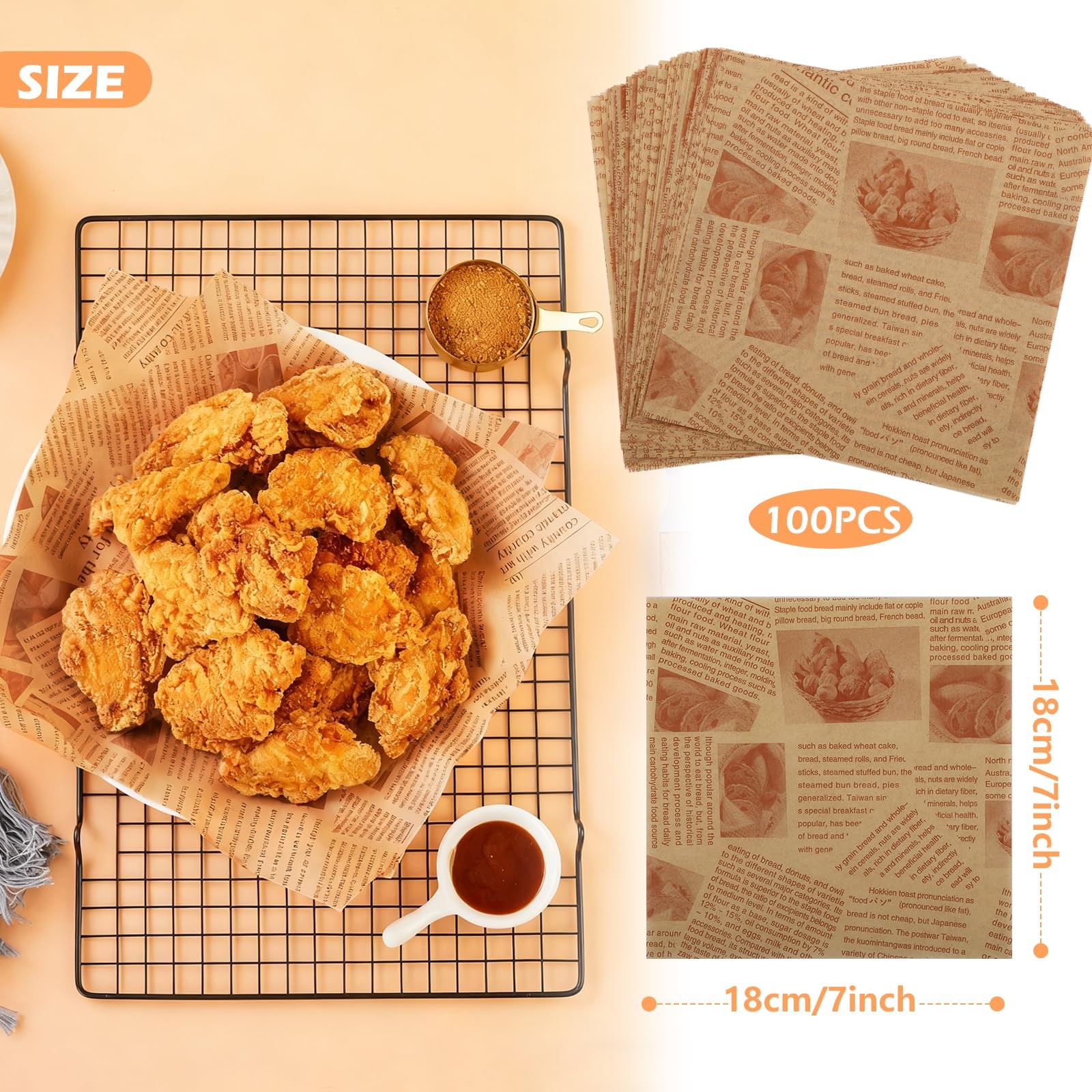 100 PCS Newspaper Print Deli Paper Sheets 7 * 7 Inch, Food-grade Greaseproof …