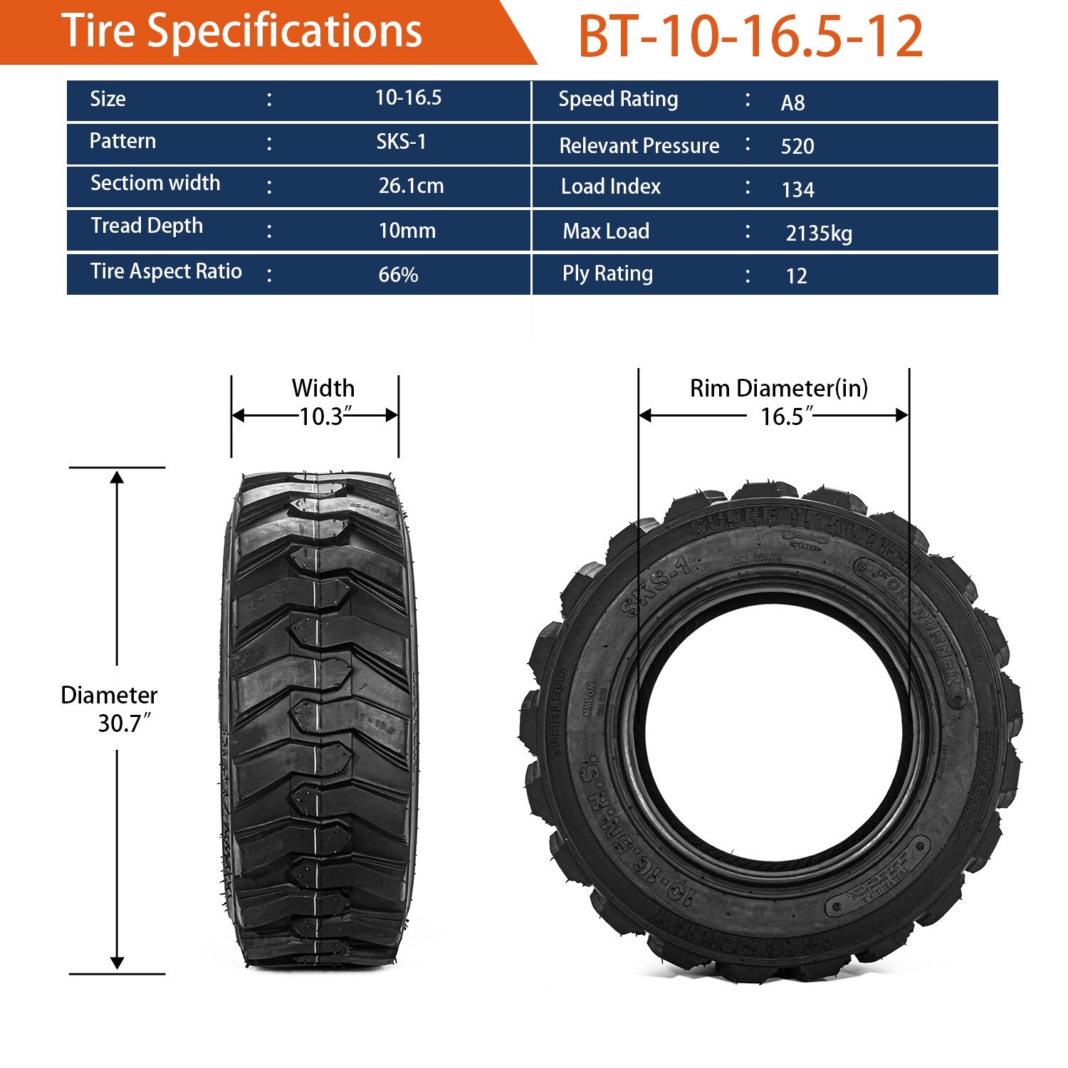 4 Tires 10×16.5 12Ply 10-16.5 Skid Steer Tires Heavy Duty Industrial Tires