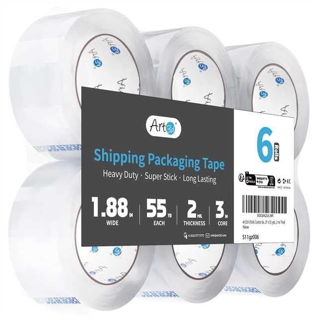 «6 Rolls Heavy Duty Carton Sealing Tape, Clear Packing Tape, 1.88» x 55 Yds, 2 M