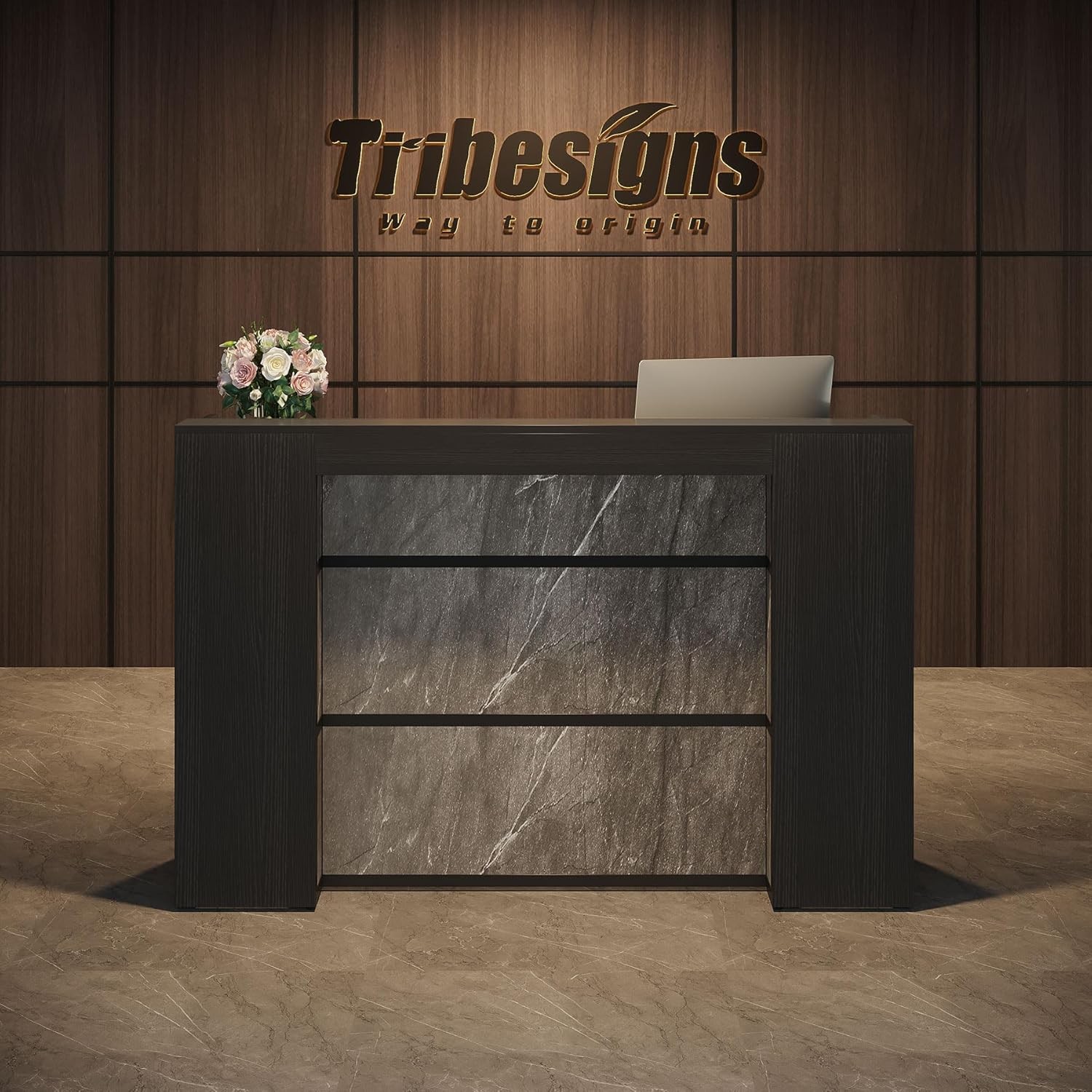 Reception Desk with LED Lights, 63-Inch Front Counter Desk for Checkout, Lobby