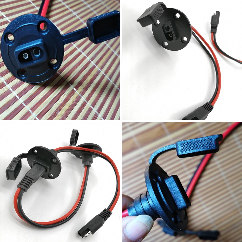 4 Sets Sae Mount Power Plug with Copper Wire Durable ABS Black for Solar