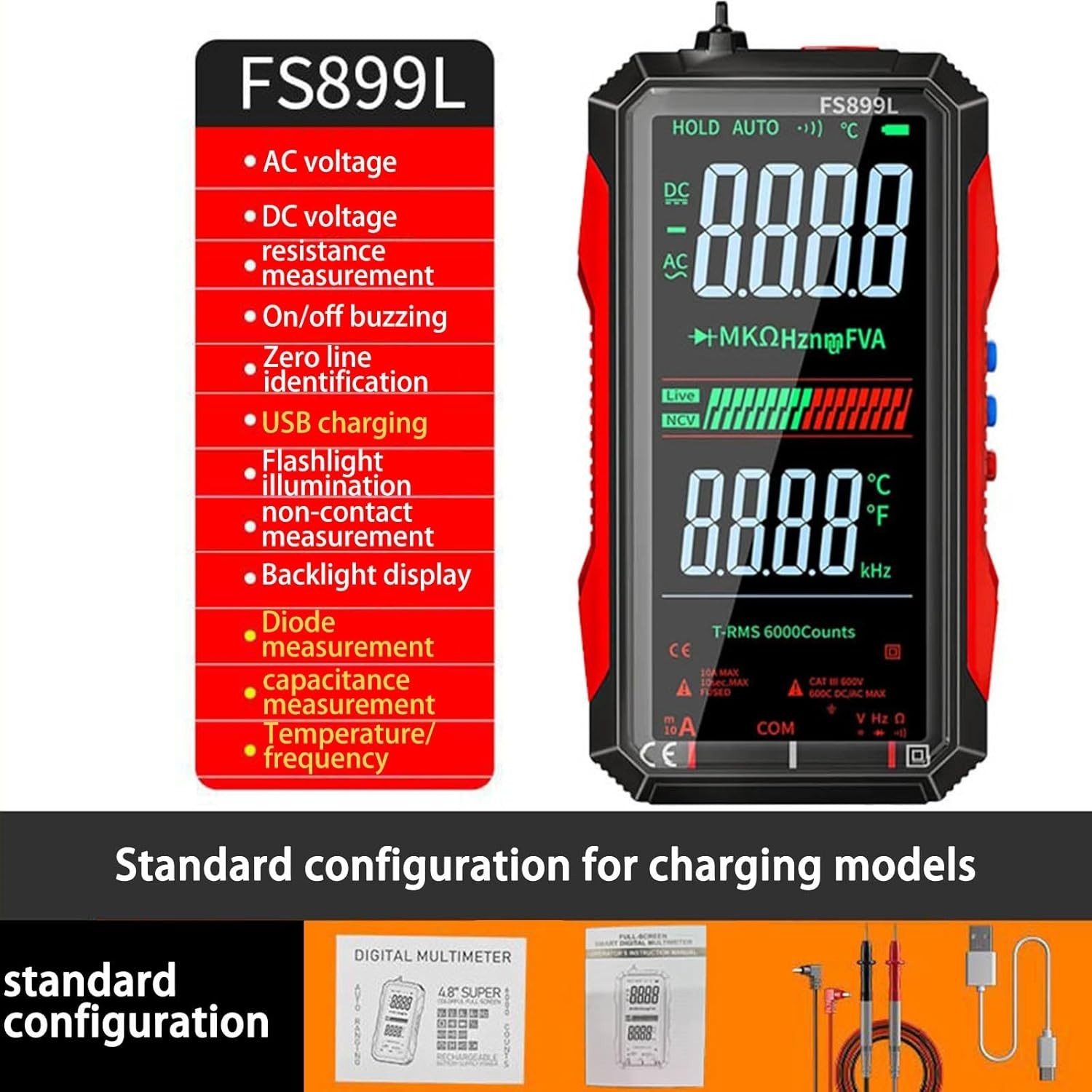 USB Rechargeable Digital Multimeter, 2026 Upgraded Fs899l Multimeter, Automat…