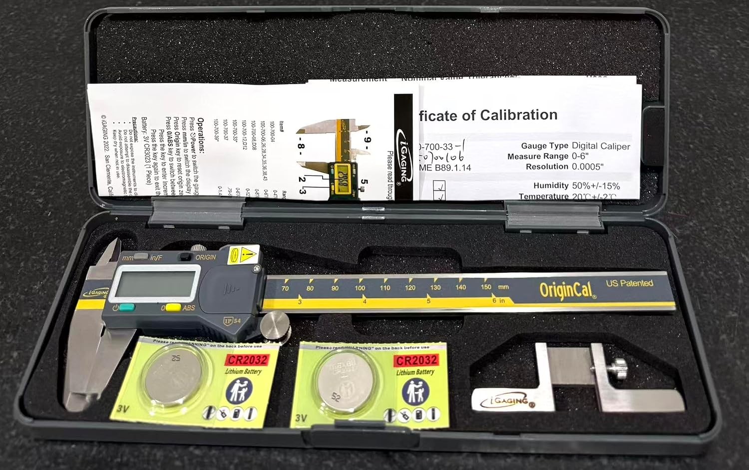 Absolute Origin 0-6″ Digital Caliper, IP54 Stainless Steel, SPC/USB Output Port