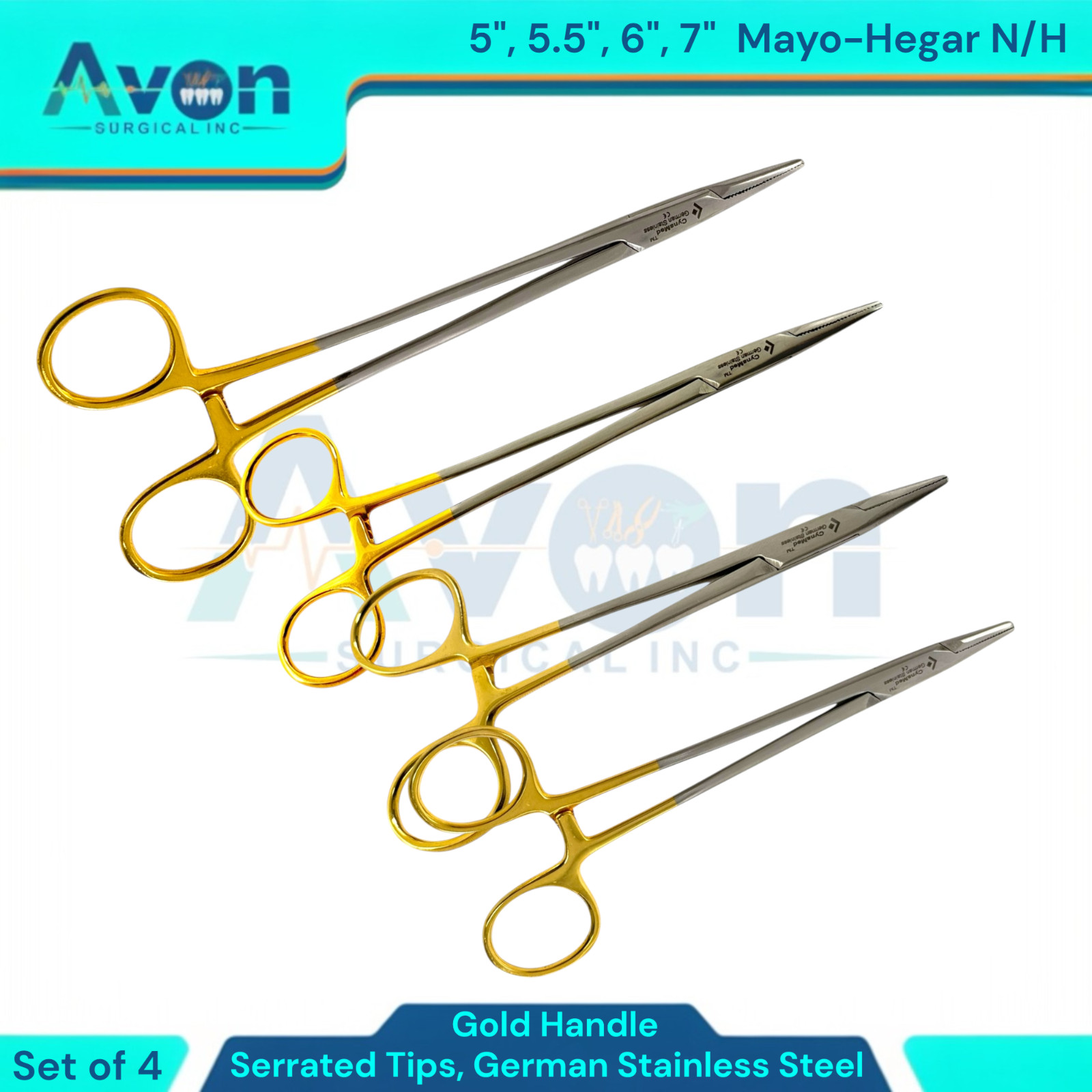 4pc Lot – Serrated Olsen Hegar Needle Holders 5″+5.5″+6″+7″ – German Stainless