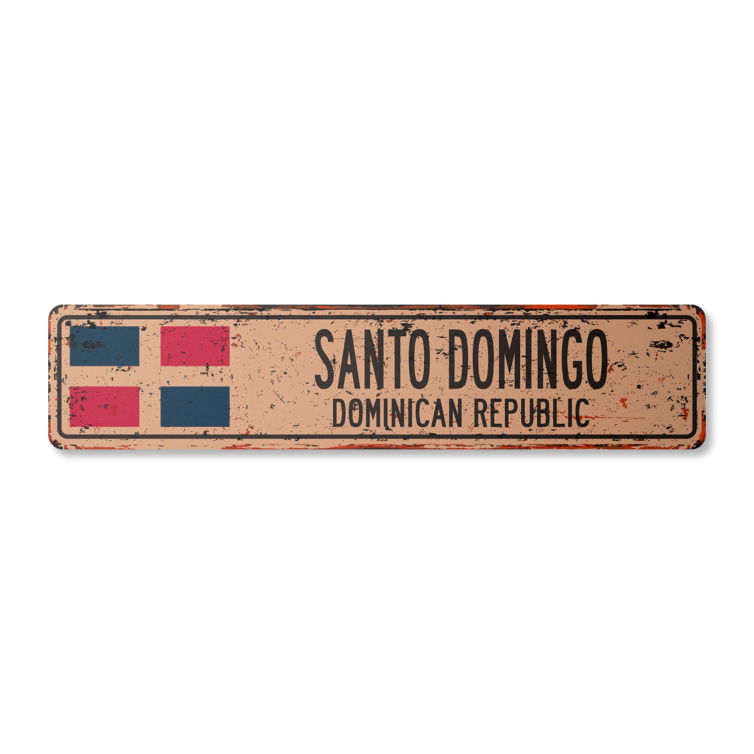 SANTO DOMINGO DOMINICAN REPUBLIC Vintage Street Sign Dominican flag city rustic