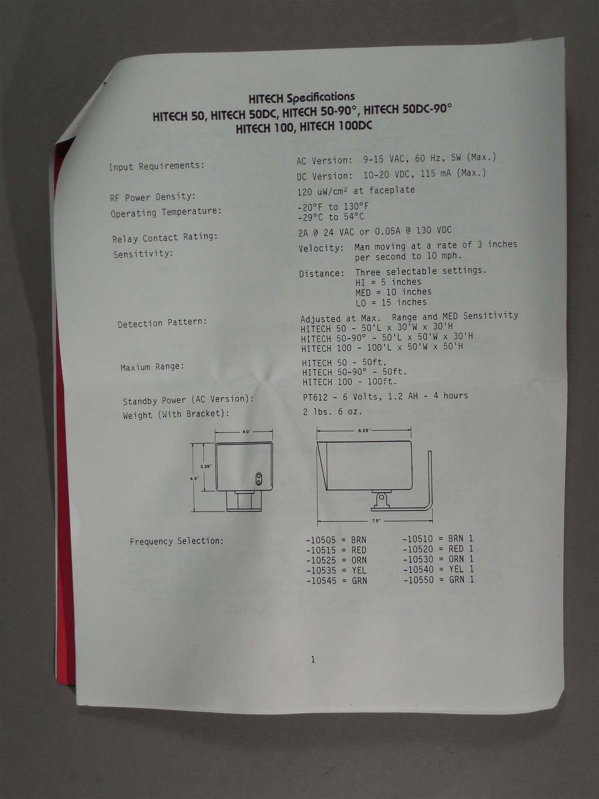 Hitech 50DC Intruder Detector HT-50DC Doppler 505BRN
