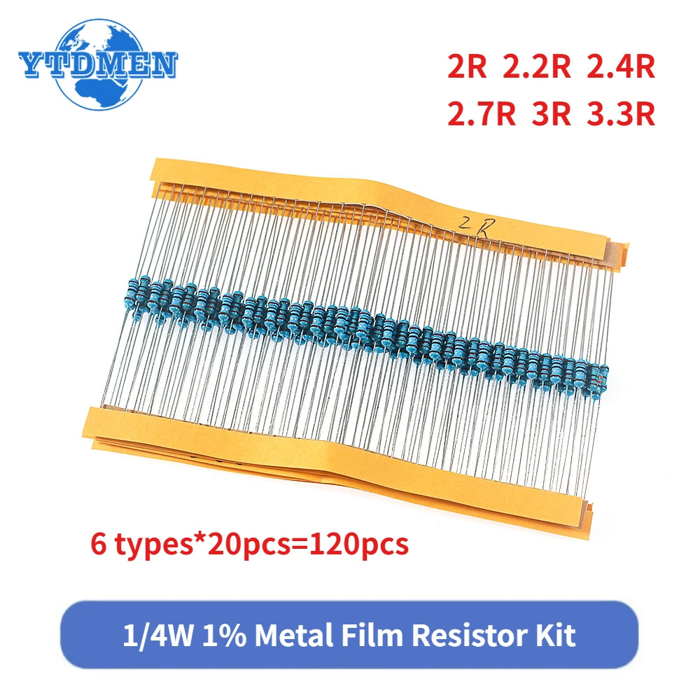 6 Values* 20pcs 1/4W Metal Film Resistor 1% Tolerance 2Ω~3.3Ω Car Airbag Repair