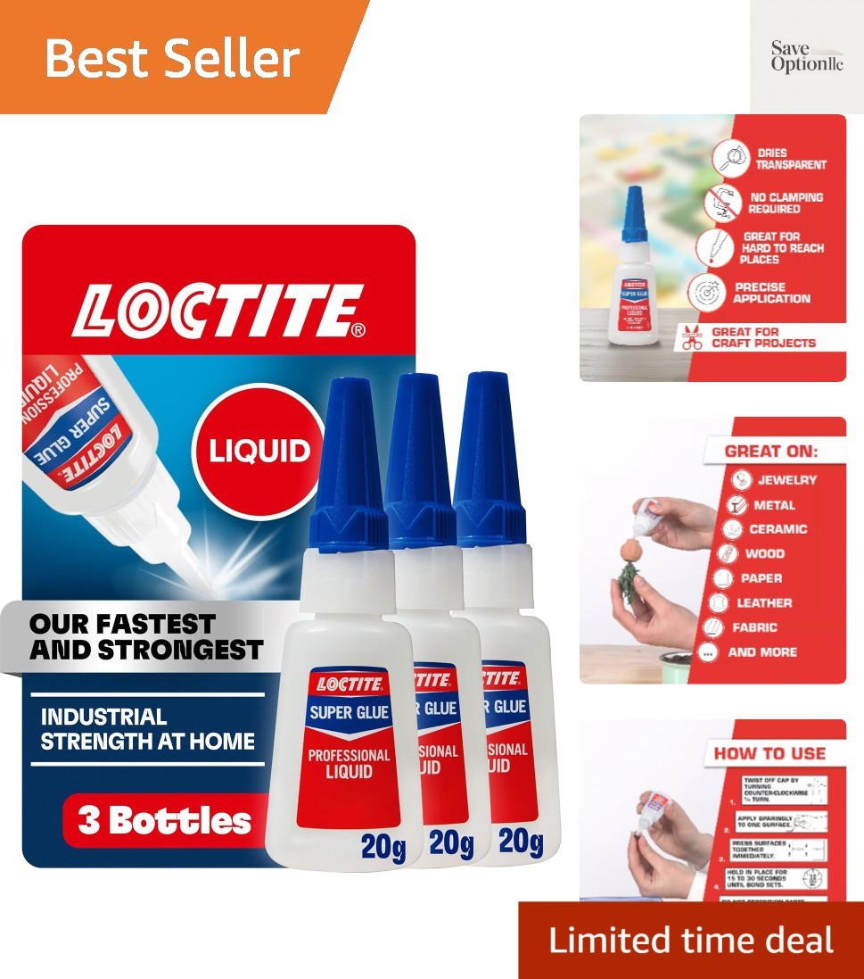 Super Glue Liquid Professional, 20g Bottle Pack of 3 Heavy‑Duty Instant Adhes…