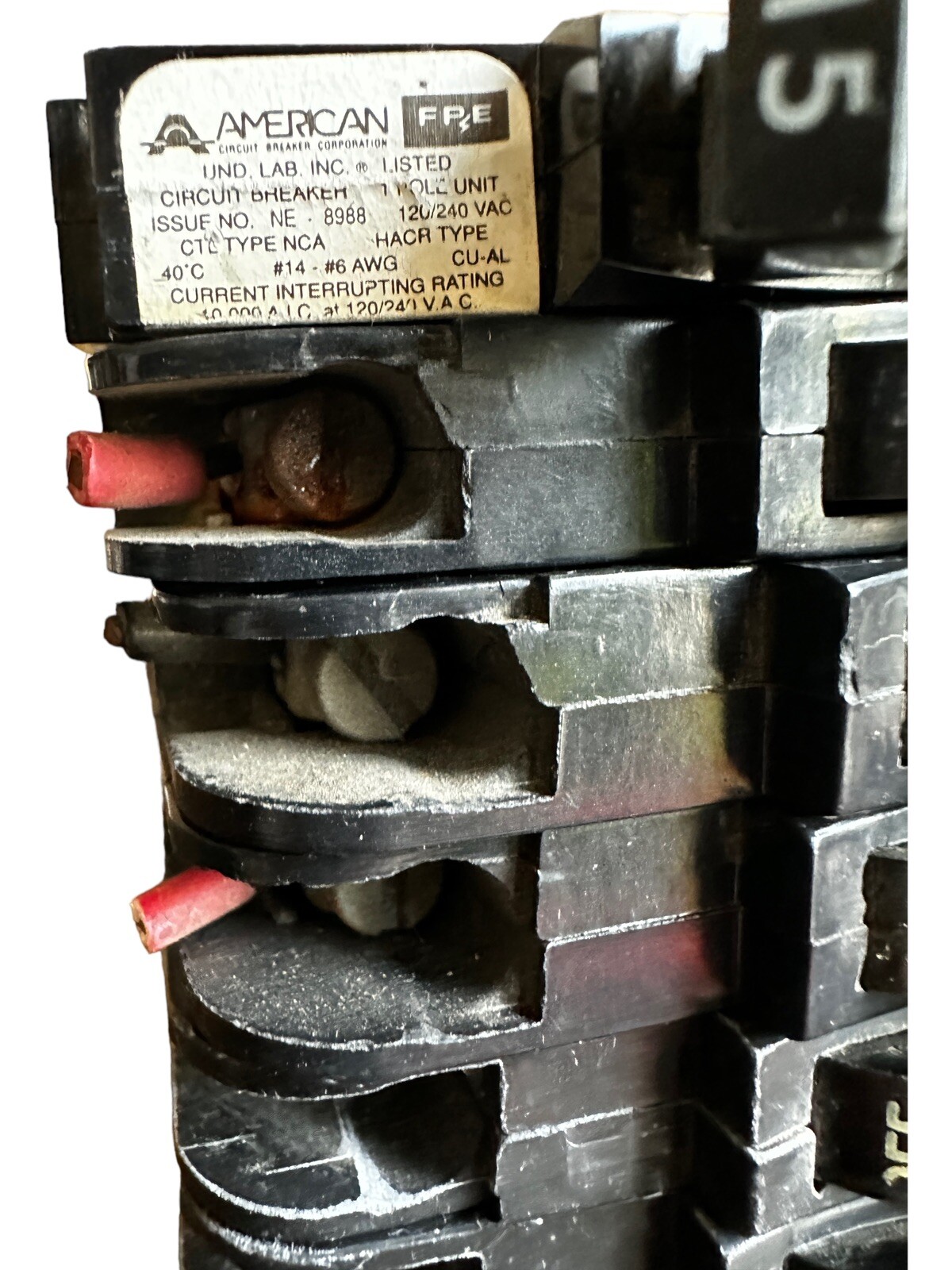 Lot of 6 Federal Pacific FPE NC115 Circuit Breaker 15A 1-Pole Stab-Lok Red Bezel