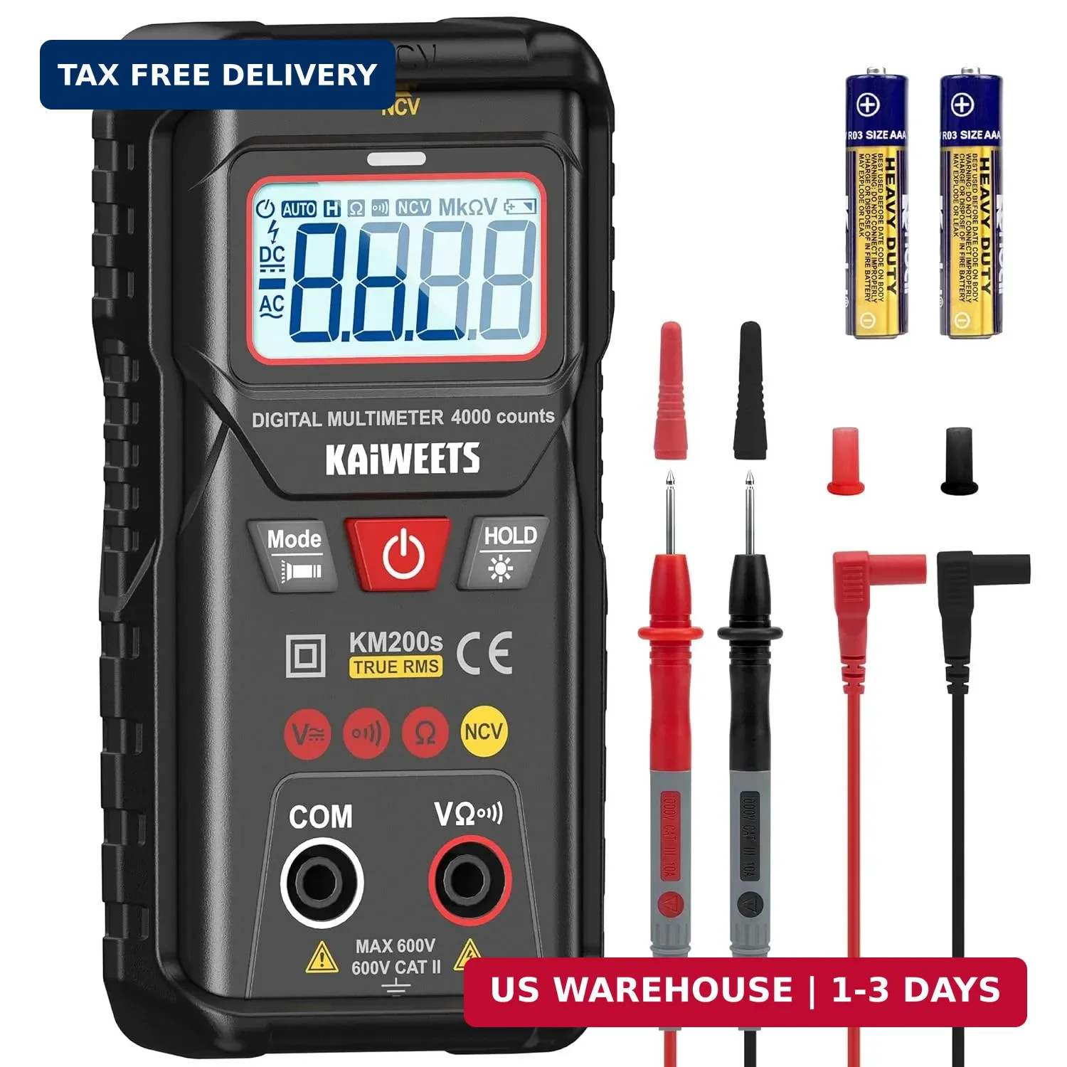 KAIWEETS KM200s Smart Digital Multimeter True RMS, 4000 Counts, Auto Ranging Vol