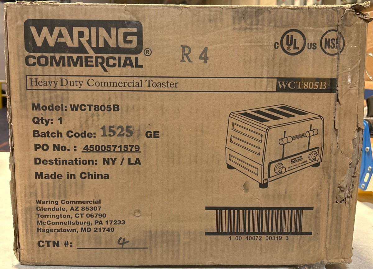 Waring Commercial Heavy-Duty 4-Slot Toaster, 208 Volt, WCT805B, New in Box