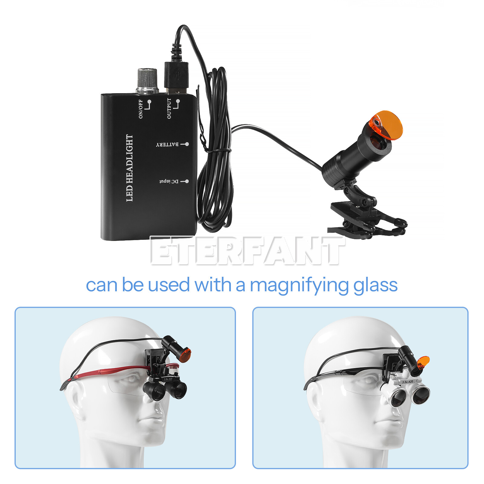 ETERFANT Dental 5W LED Headlight Lamp w/Filter Metal Clip for Binocular Loupe