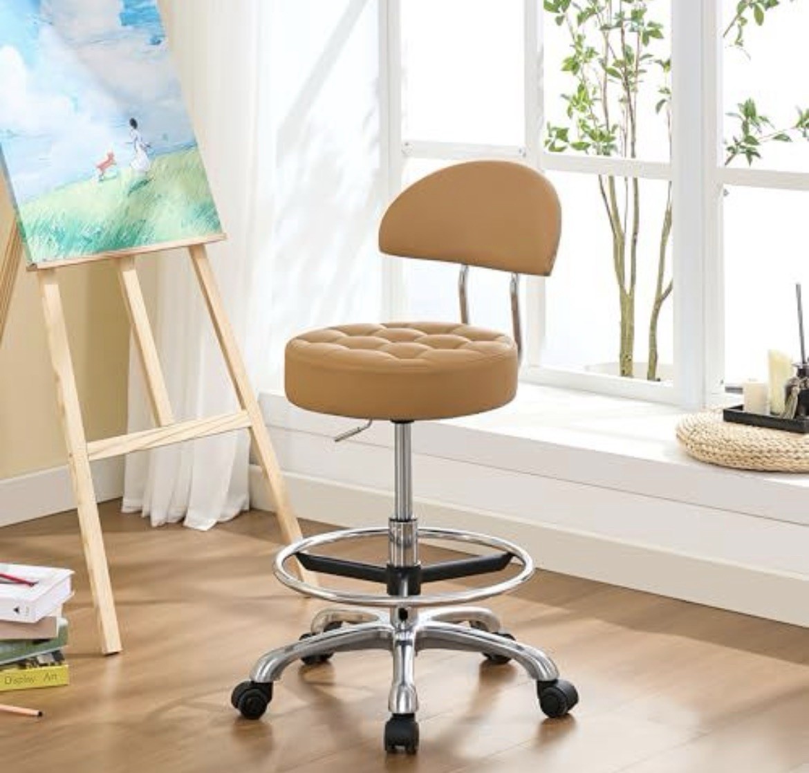 Adjustable Drafting Chair Rolling Swivel Stool w/ Backrest 300lb