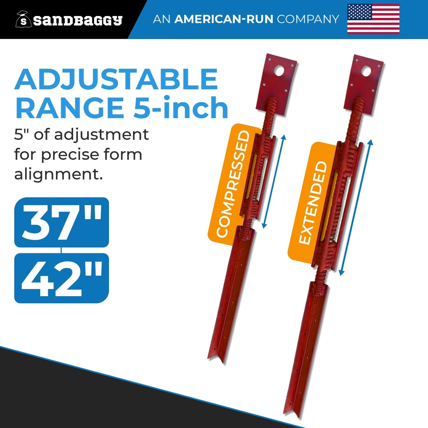 Sandbaggy Adjustable Concrete Turnbuckle Form Aligner with 5″ x 3″ Bent Plate