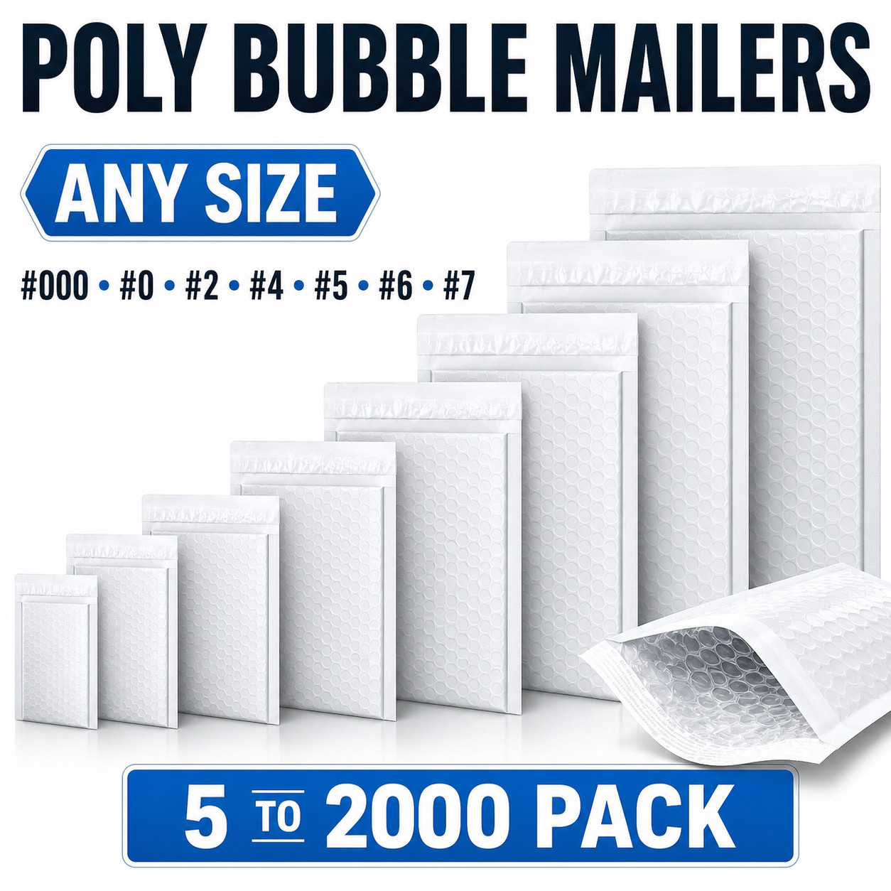 Poly Bubble Mailers Padded Shipping Envelopes Self Seal #000-#7 Bulk Pack