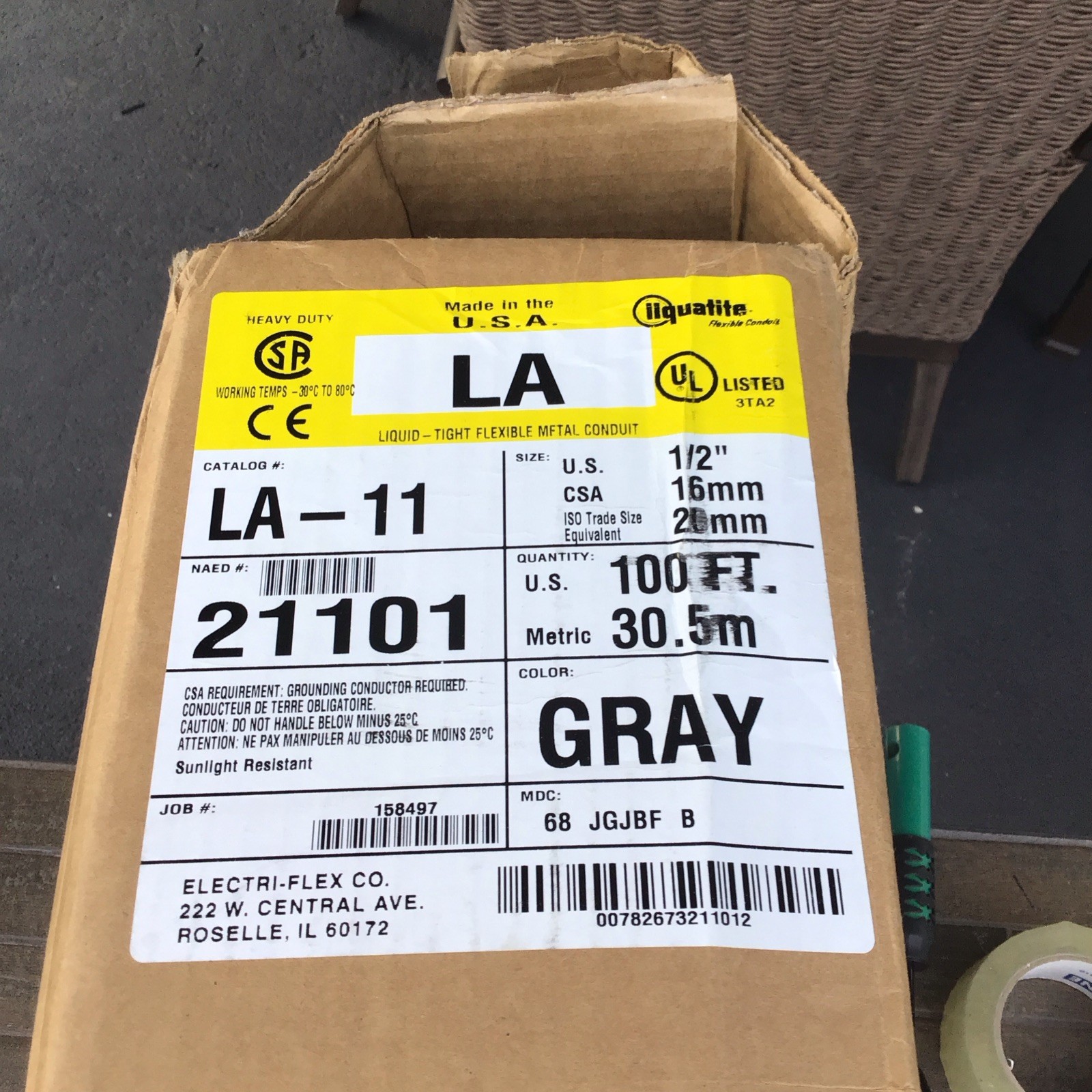 Liquatite LA-11 1/2in x 100ft Liquid-Tight Flexible Metal Conduit Gray 21101