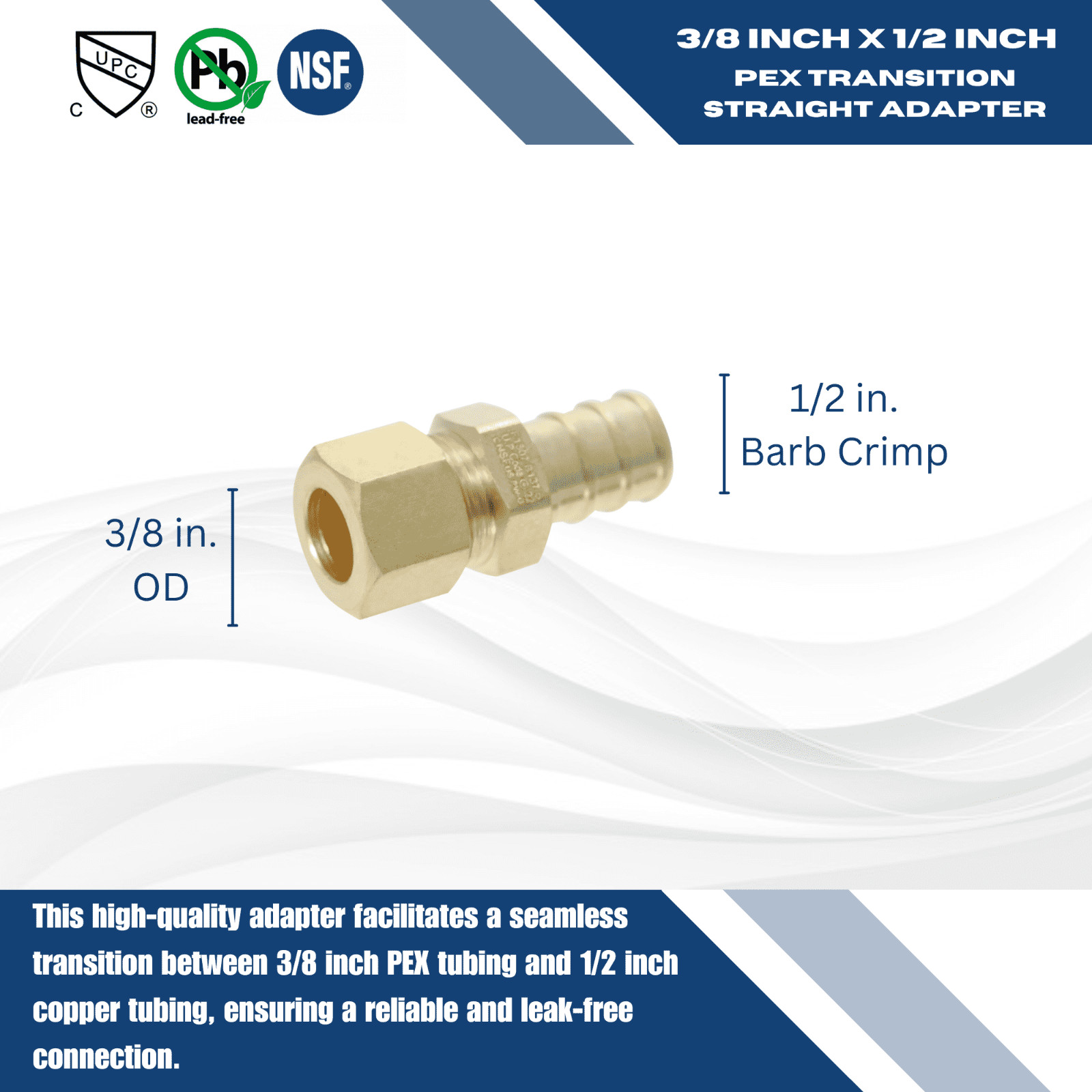 100 PIECES 1/2″ PEX X 3/8″ OD COMP. STRAIGHT ADAPTER FITTINGS LEADFREE BRASS NSF