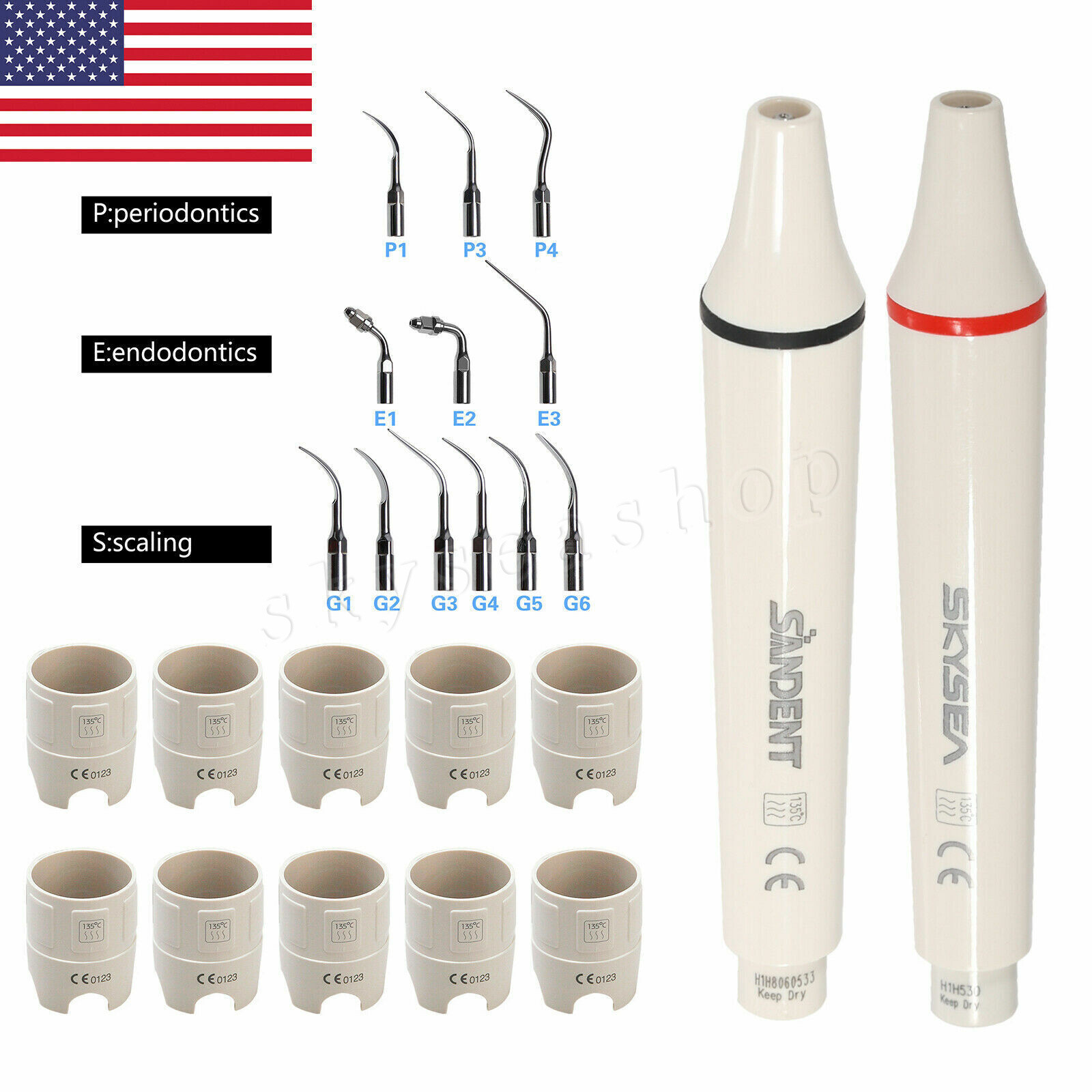 SEASKY Dental Ultrasonic Piezo Scaler Handpiece Tips fit EMS WOODPECKER CE