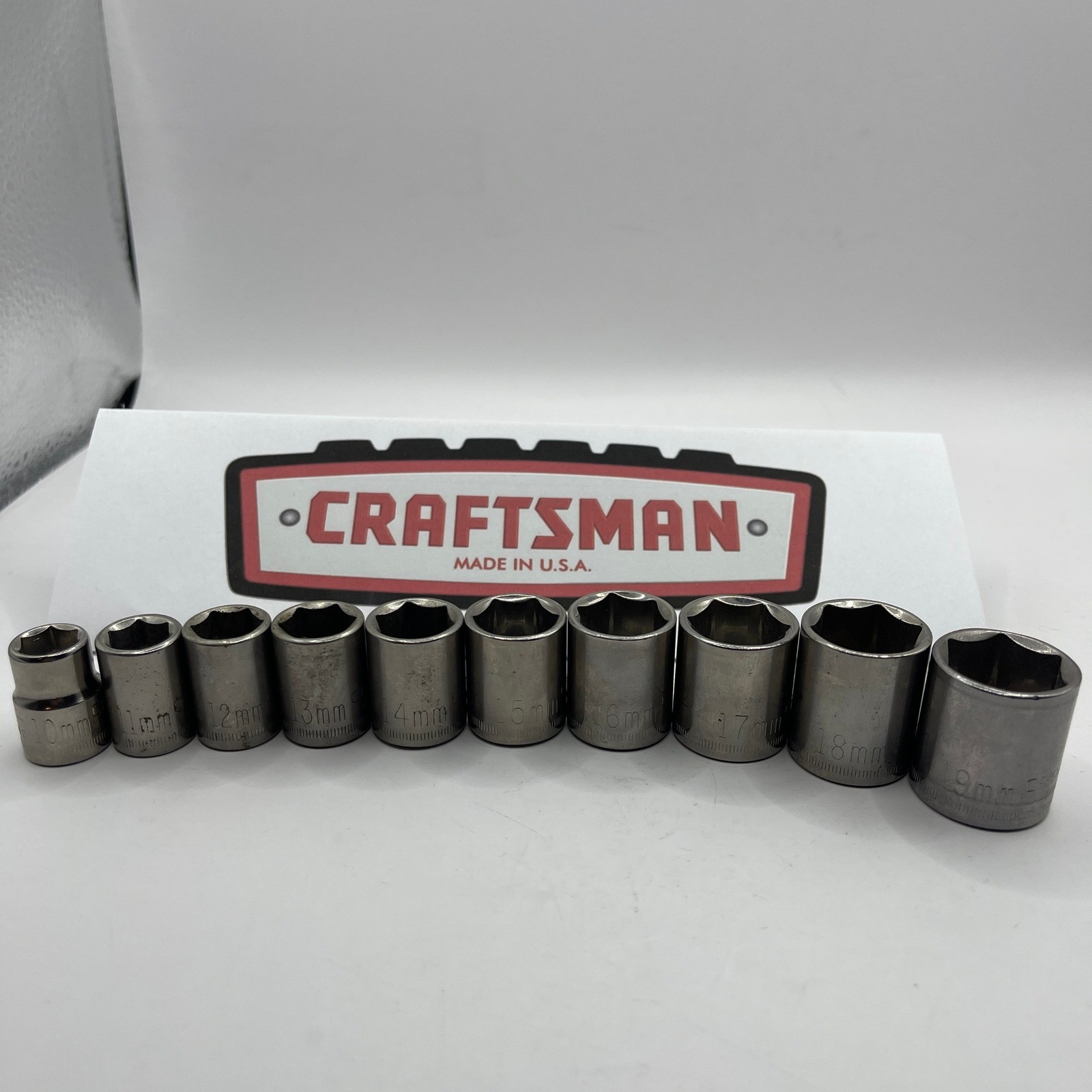 Craftsman 10pc Metric 6 Point Socket Set 10mm-19mm 3/8 Drive Made in USA Vintage