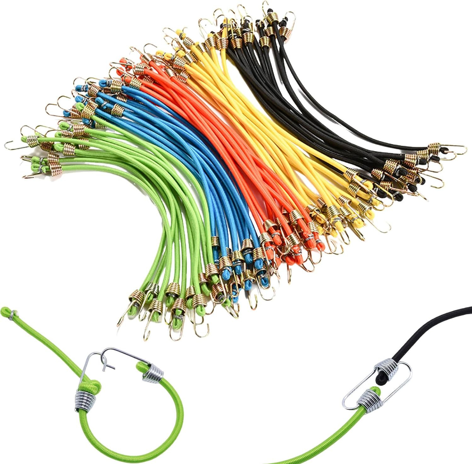 Small Bungee Cords with Hooks 12 Pack, 10″ Mini Adjustable Rubber Stretchy