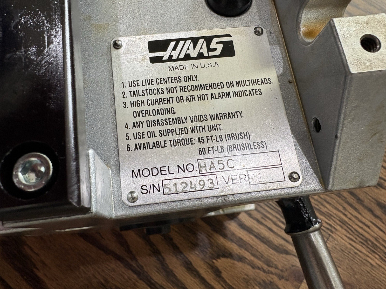 New HAAS HA5C 4th Axis 5C P1 Sigma-1 INDEXER Brushless