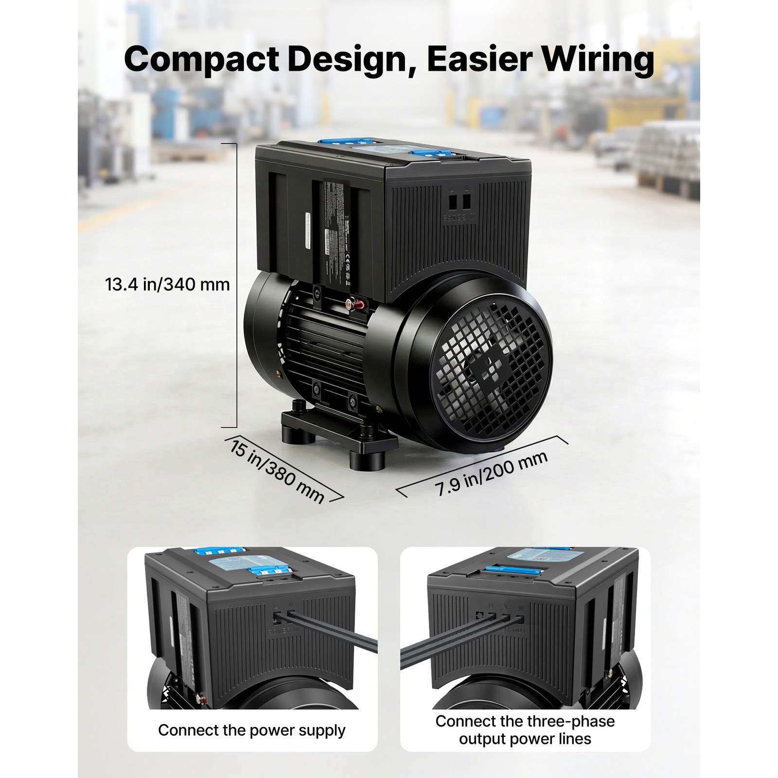 Uimoso Single to Three-Phase Rotary Phase Converter 5HP 14A208-240V Input/Output