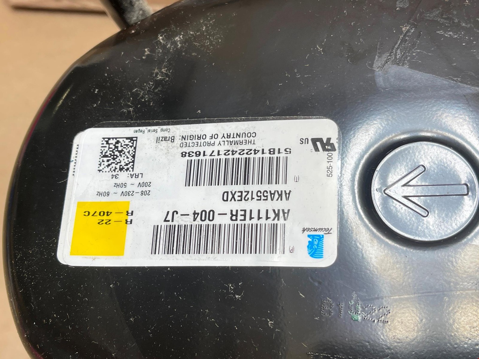 Tecumseh AK111ER-004-J7 AKA5512EXD 1HP R-22 208-230V 60Hz 1-Phase 208-230V 60Hz