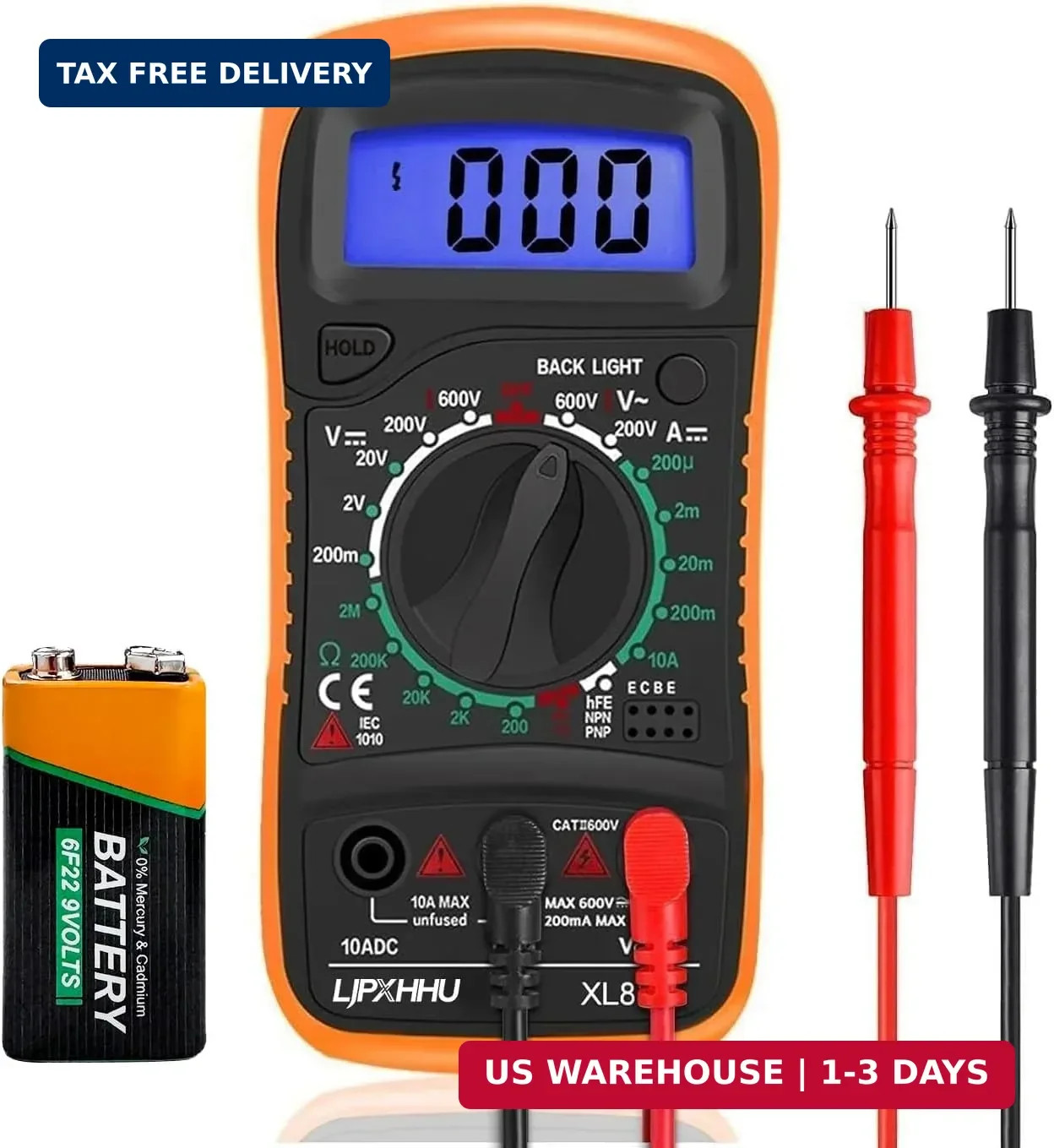 Digital Multimeter Voltmeter Battery Voltage Multi Tester Continuity Ohm Volt Am
