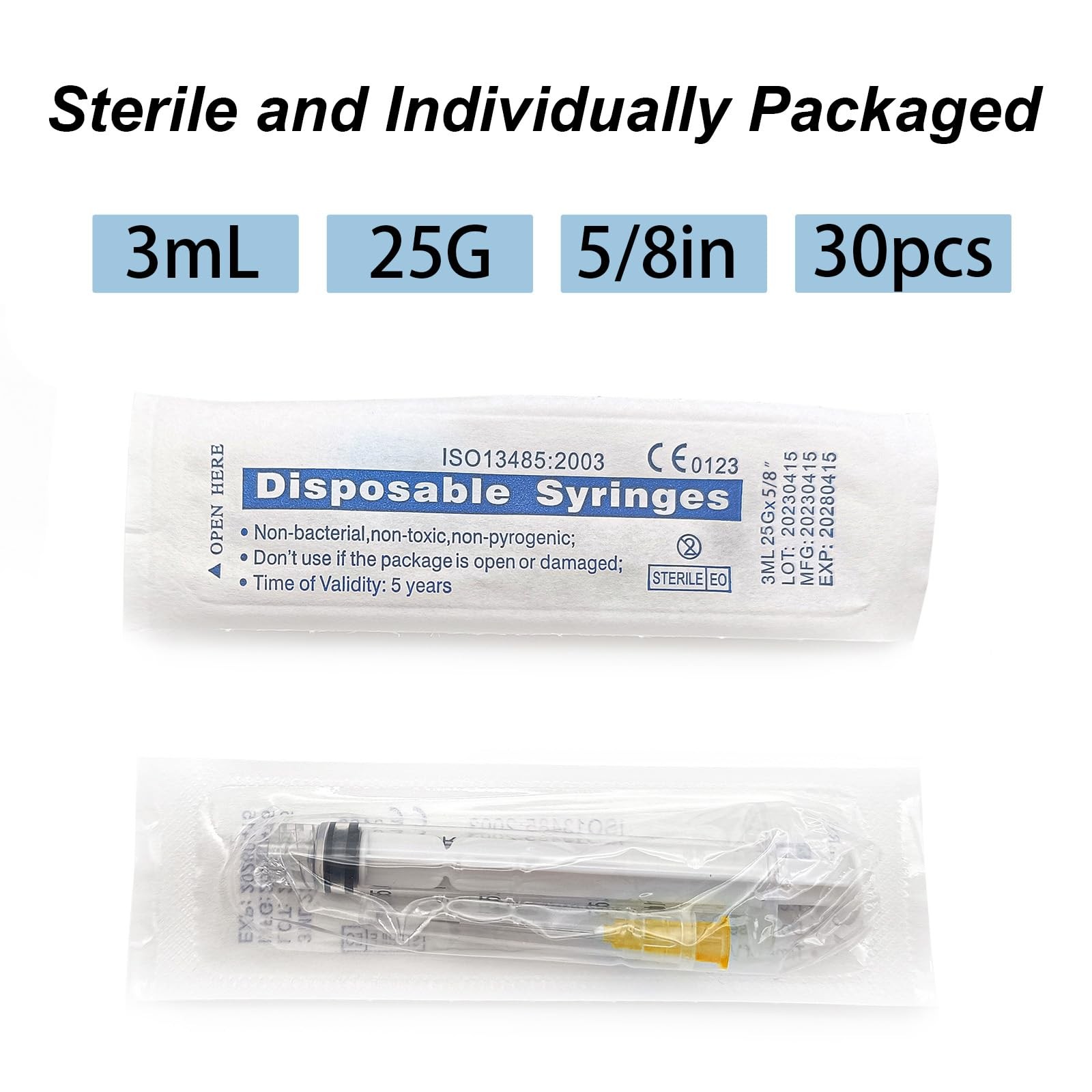 VIDDEL 30PCS 3ml 25G 5/8 inch Science Lab Accessories, 3ml-25g5/8in, WHITE