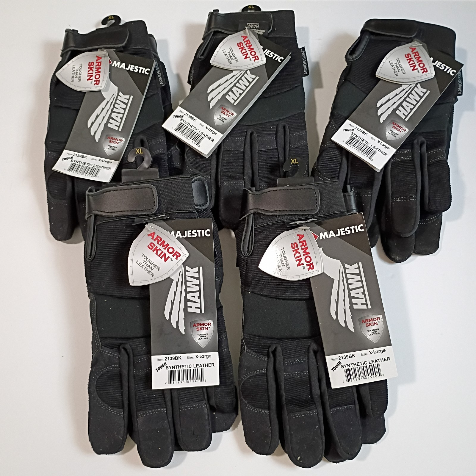5 Pair Majestic Armor Skin Hawk Gloves 2139BK XL Synthetic Leather Mechanic Work