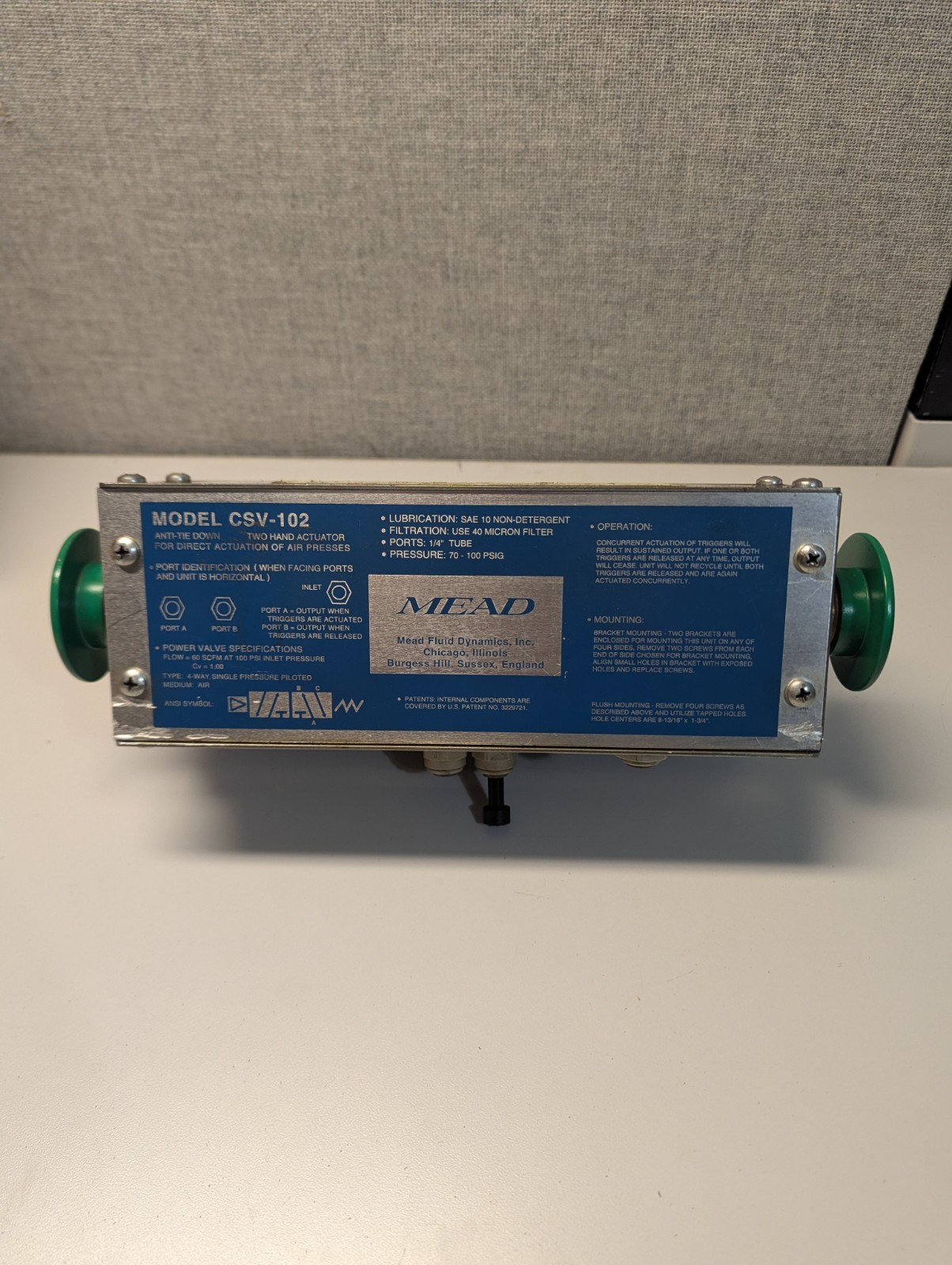 MEAD CSV-102 Two hand Pneumatic Actuator Works Good