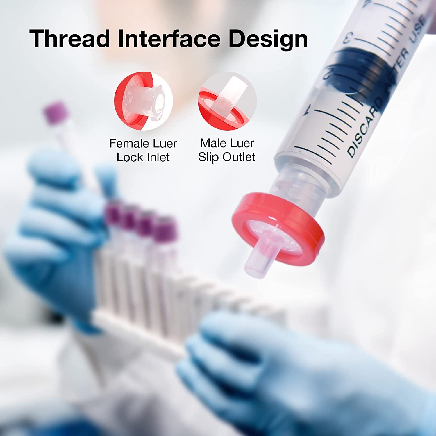 50x PTFE Syringe Filter 0.45μm 13mm Hydrophobic Non-Sterile Chemicals Filtration