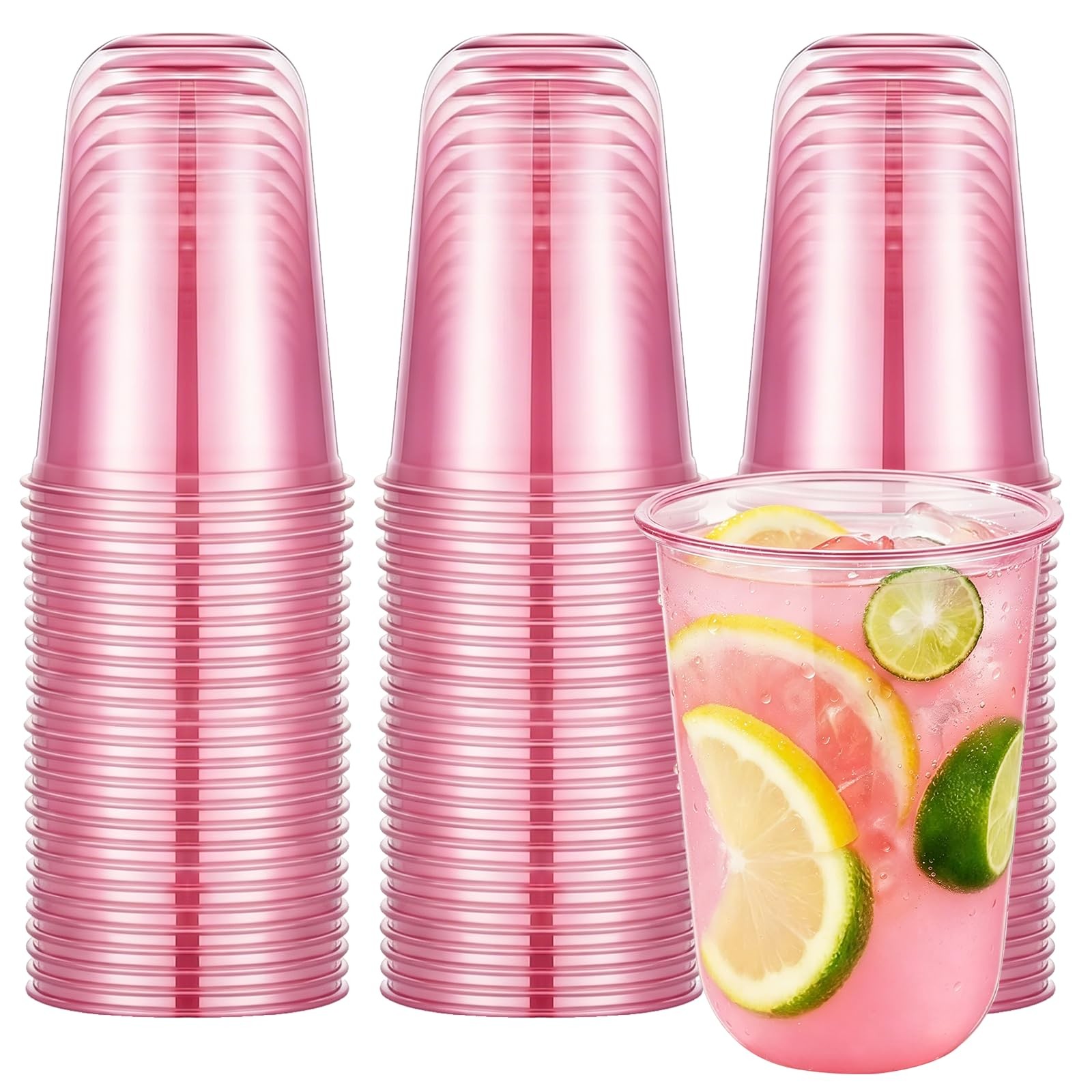 50 Pcs 16oz Disposable Stemless Glasses Crystal Plastic Wine Glasses Clear Pe…