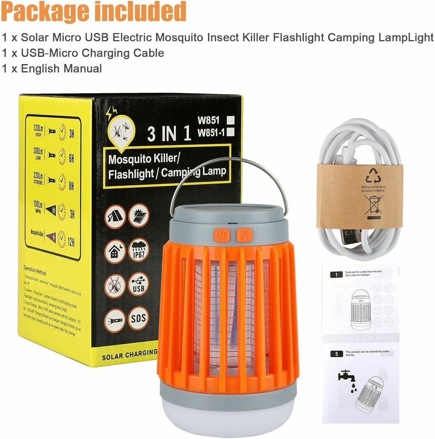 2-Pack Solar Mosquito Killer Lamp – Orange for Outdoor Garden, Patio & Yard Use