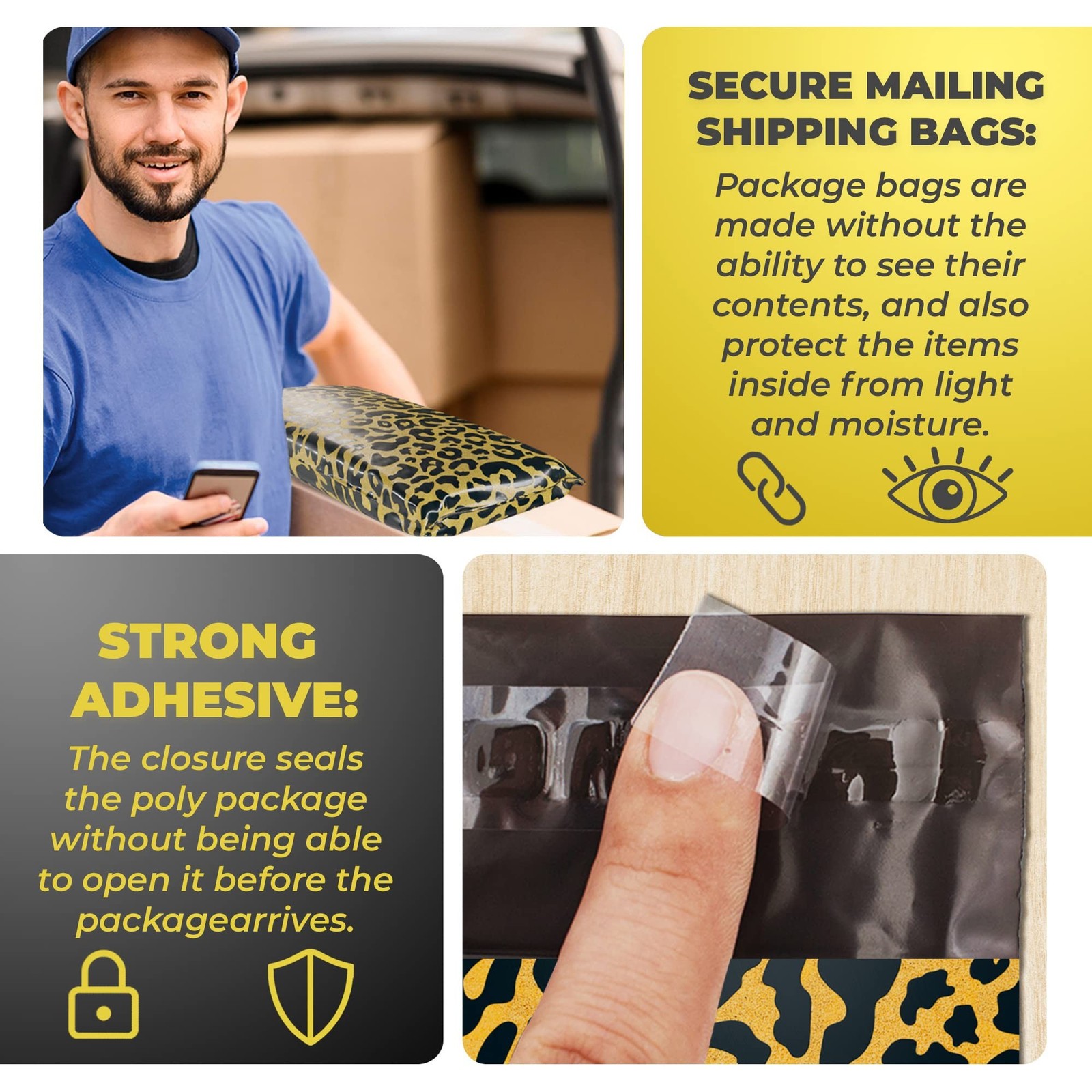 Leopard Poly Mailers Envelopes, 6 x 9 Inches. Pack of 100 Plastic Shipping Ba…
