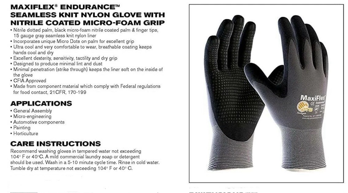 34-844 MaxiFlex Nitrile Grip Foam Dotted Palm Coated PROTECTIVE WORK GLOVES (L)