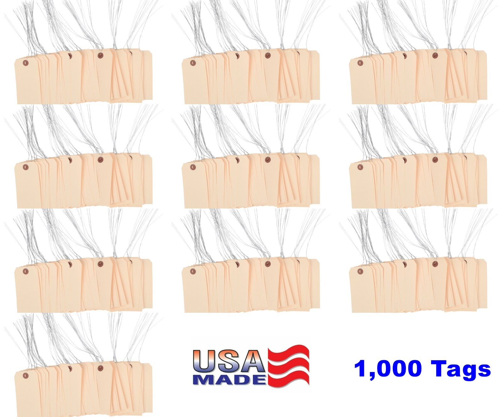 1,000 of 4 3/4″ x 2 3/8″ Size 5 Manilla Inventory Hang Tag Tags with Wire 13 Pt