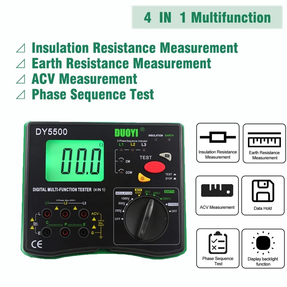 Digital Resistance Meter Ground Earth Insulation Tester 0.01Ω – 2000Ω Megohmeter