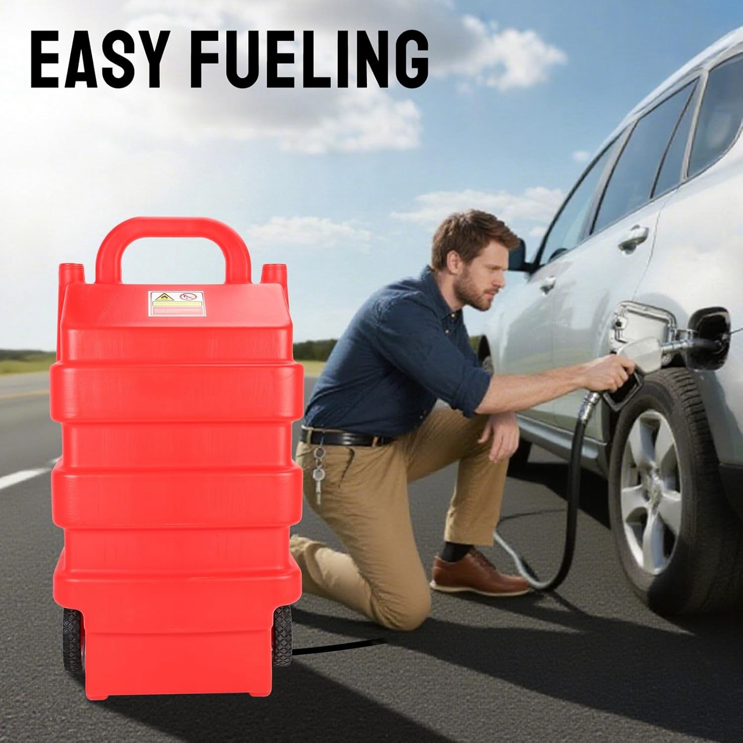Red 16 Gallon 60L Portable Fuel Caddy Tank with 12V DC Electric Transfer Pump