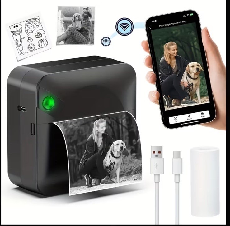Portable printer- Bluetooth USB Type-C Label Printer Black & White Output