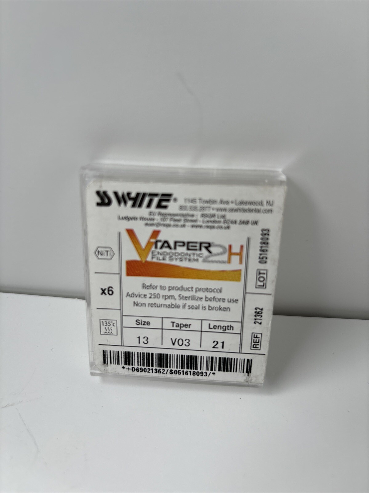 6 Pcs ss white Endo files 21362 Size 13 Taper V03 Length 21