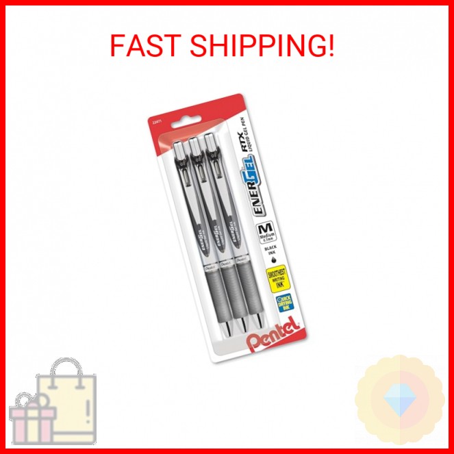 Pentel EnerGel RTX Liquid Gel Ink Pens, (0.7mm), Medium Line, Black Ink, Pack of