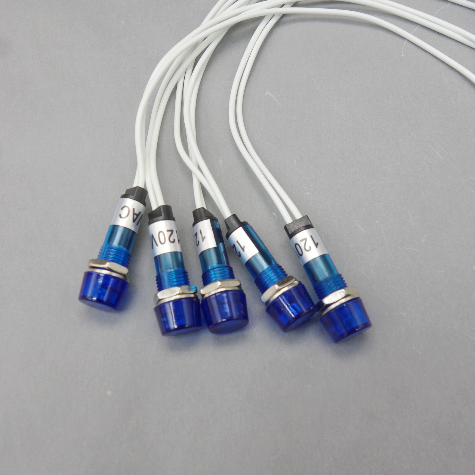 10Pcs 120V AC/DC 10mm Blue Mini LED Pilot Lights CYLINDRICAL Cap with wire USKY3