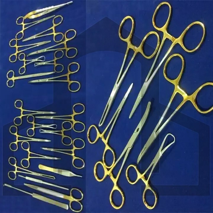 21 PCS Set GOLD HANDLE T/C FELINE SPAY PACK SURGICAL INSTRUMENTS KIT