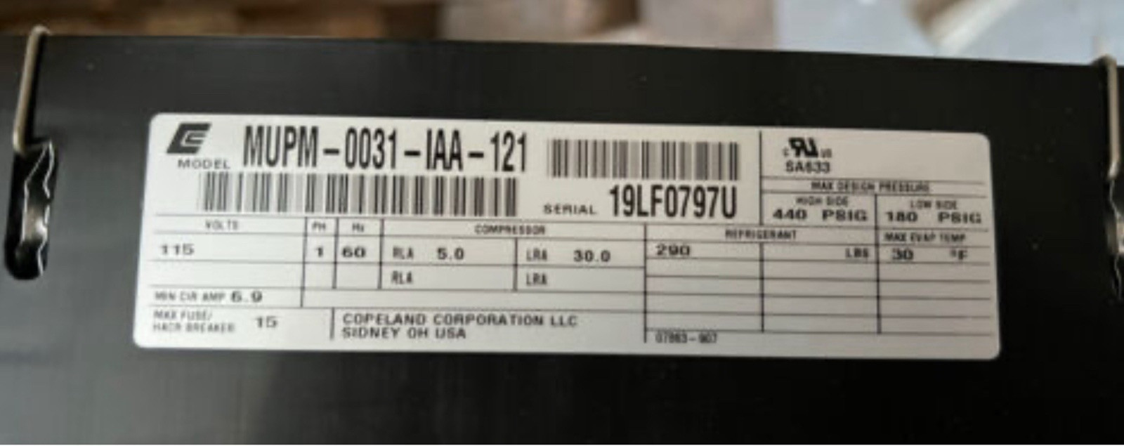 Copeland Condenser Unit MUPM-0031-IAA-121 (R290 1/3 HP M Temp)
