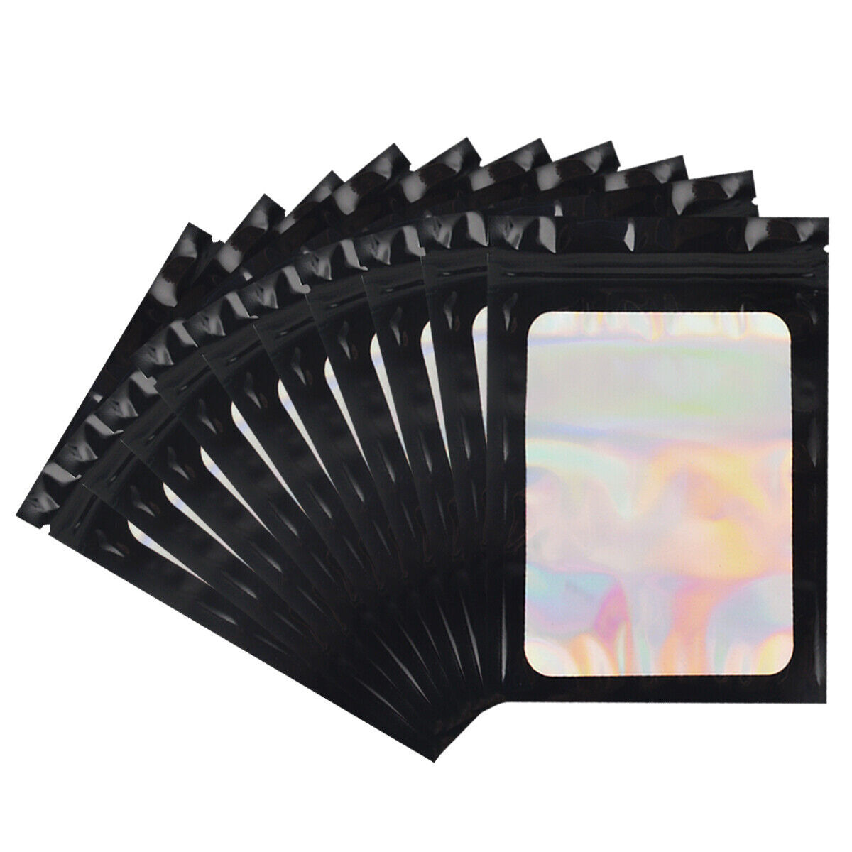 100x Holographic Mylar Foil Bag Resealable Ziplock Pouch Packaging Clear Front