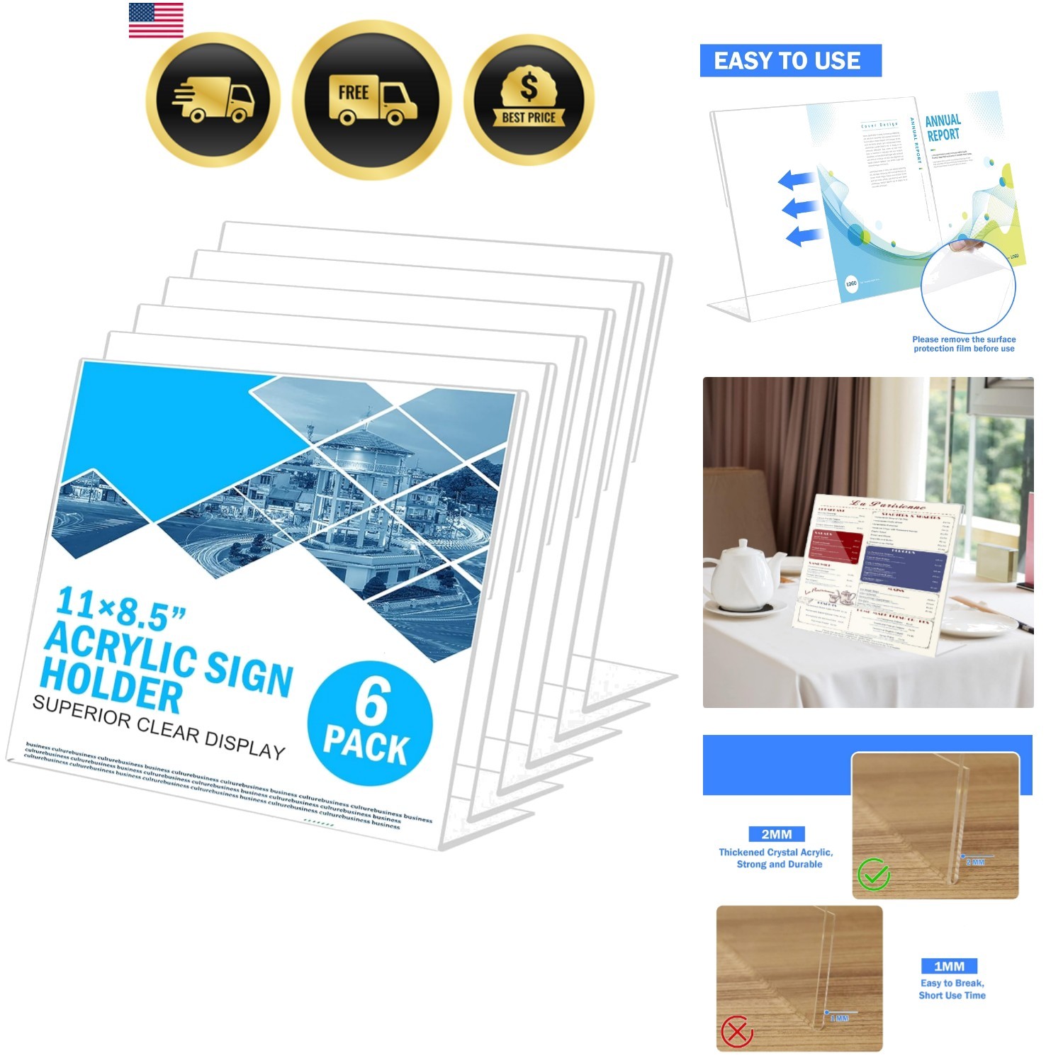 Acrylic Sign Holder 8.5 x 11 Horizontal 6 Pack Slant Back Acrylic Stands for …