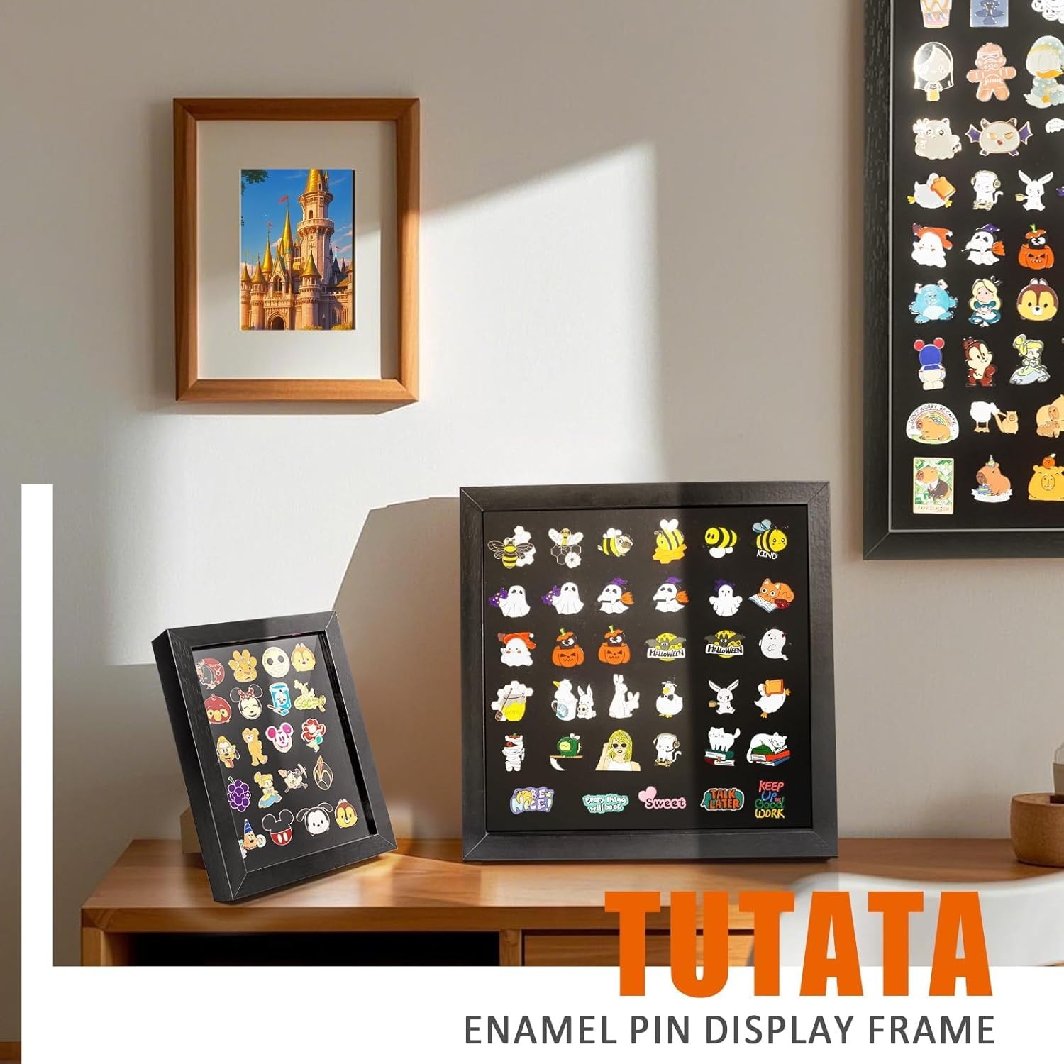 Pin Display Case Wall Mount Shadow Box Frame for Enamel Pins Black
